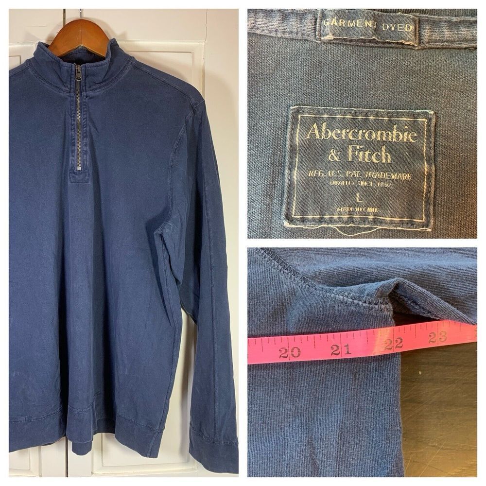 Y2K Abercrombie Fitch 1/4 Zip Pullover Sweatshirt Mens Large Garment Dyed Basic